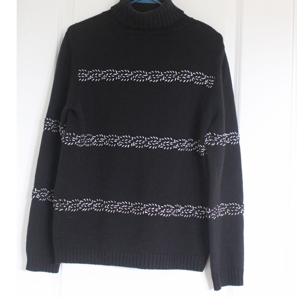 Liz Claiborne Vtg Turtleneck Sweater Black Cable Knit Sz S Minimal CBK Style